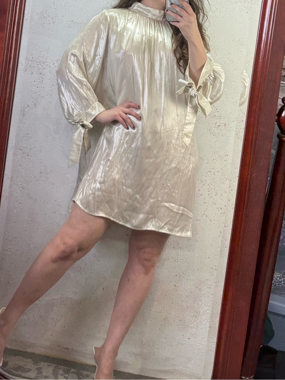 R. G. Kane Lagenlook Relaxed Fit Tie Back Tunic Dress NEW Size Small Cream Flowy - Picture 12 of 12